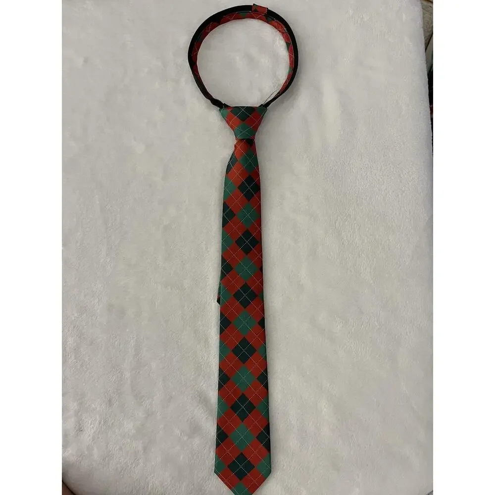 BOYS TIE 8 - 11 years zipper Diamond Red Green LITTLEST PRINCE COUTURE